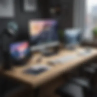 A creative workspace featuring multiple devices showcasing different photo editing software